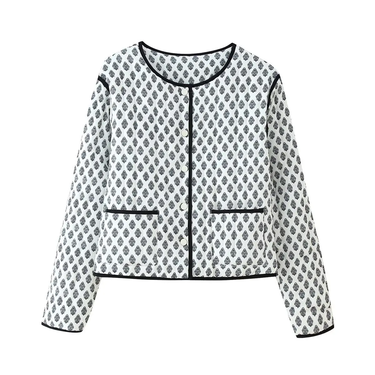 

New Autumn Outerwear Short Coat Women Casual And Versatile Quilted Jacket Long Sleeve Round Neck Single Breasted Jacket