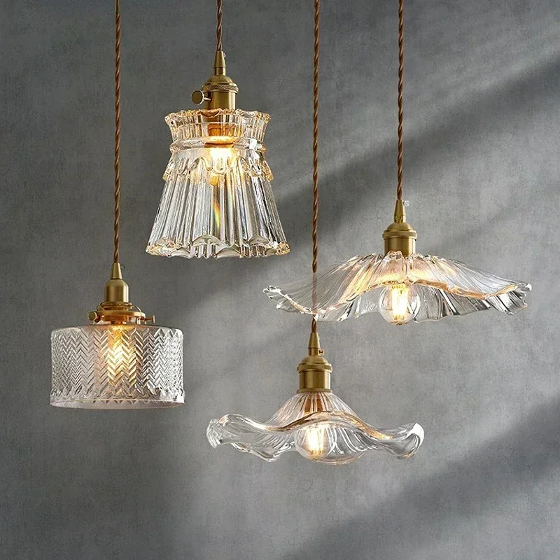 Modern Glass Pendant Light For Bedroom Kitchen Dining Room Hanging Lamp LED Flower Luminaire Chandelier Nordic Lighting Cafe Bar