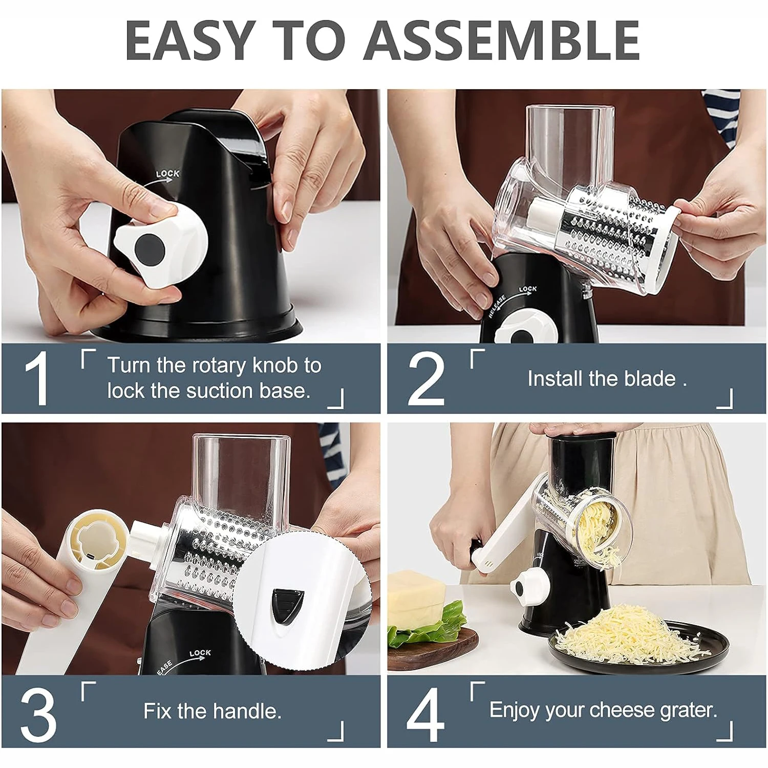 Rotary Cheese Grater Manual Vegetable Cutter Multi-function Fruit Slicer Nuts Grinder with Stainless Steel Blade Kitchen Gadgets