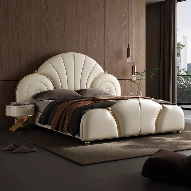 Simple European Bed Luxury King Size Double Modern Girls Bed Design Leather Princess Sleeping Beliche Lounge Suite Furniture