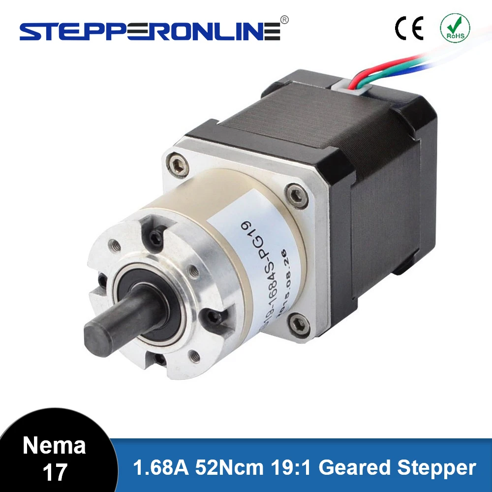 STEPPERONLINE Nema 17 Stepper Motor Bipolar L=48mm w/Gear Ratio 19:1 Planetary Gearbox 4-lead 1.68A CNC Router Robot 3D Printer