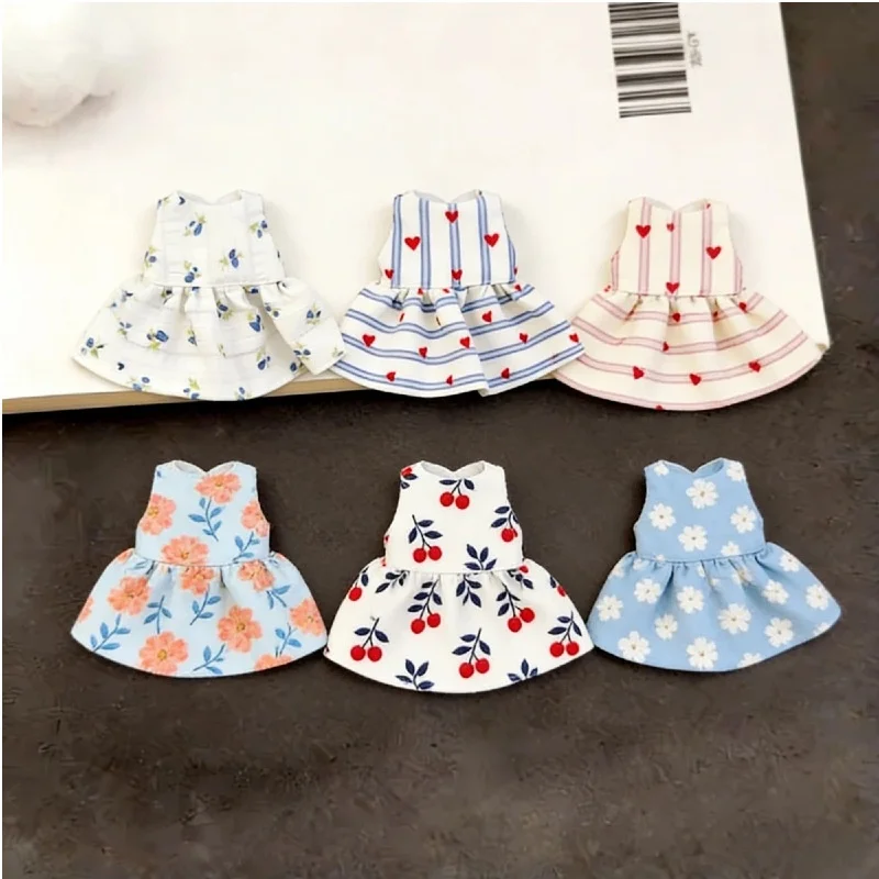 Zsiga Doll Clothes One Eighth Posable Floral Print Dress Sweet Casual Dress With Heart Cherry Striped Pattern Doll Accessories