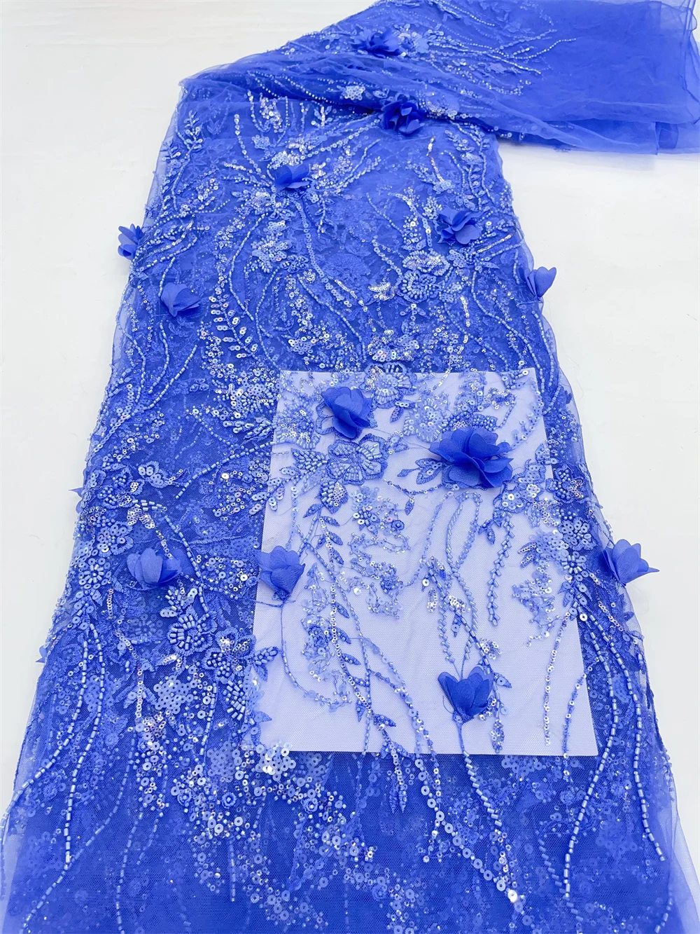 Blue Sewing Luxury Midi Party Dresses French Tulle Mesh Lace 2024 Newest Design African Nigerian Embroidered Lace Fabric