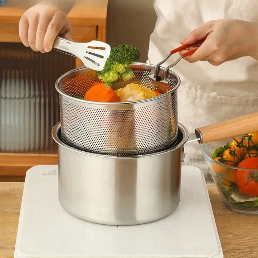 SUS304 stainless steel pasta pot, deep fryer, cooking pot with filter mesh bag,  complementary food pot,household frying pot view 5