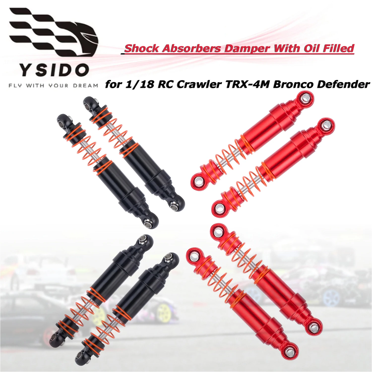1/18 RC TRX4M Upgrade Parts 58mm Aluminum Shocks Absorbers Damper With Oil Filled for 1/18 RC Crawler TRX-4M Bronco Defender