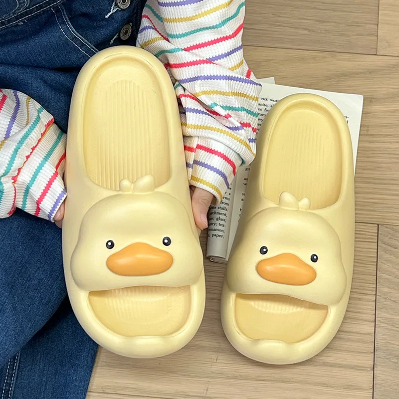 

New Summer Slippers for Women Breathable Outdoor Female Home Slides Shoes Woman Cute Cartoon Duck Flip Flops Concise Slipper