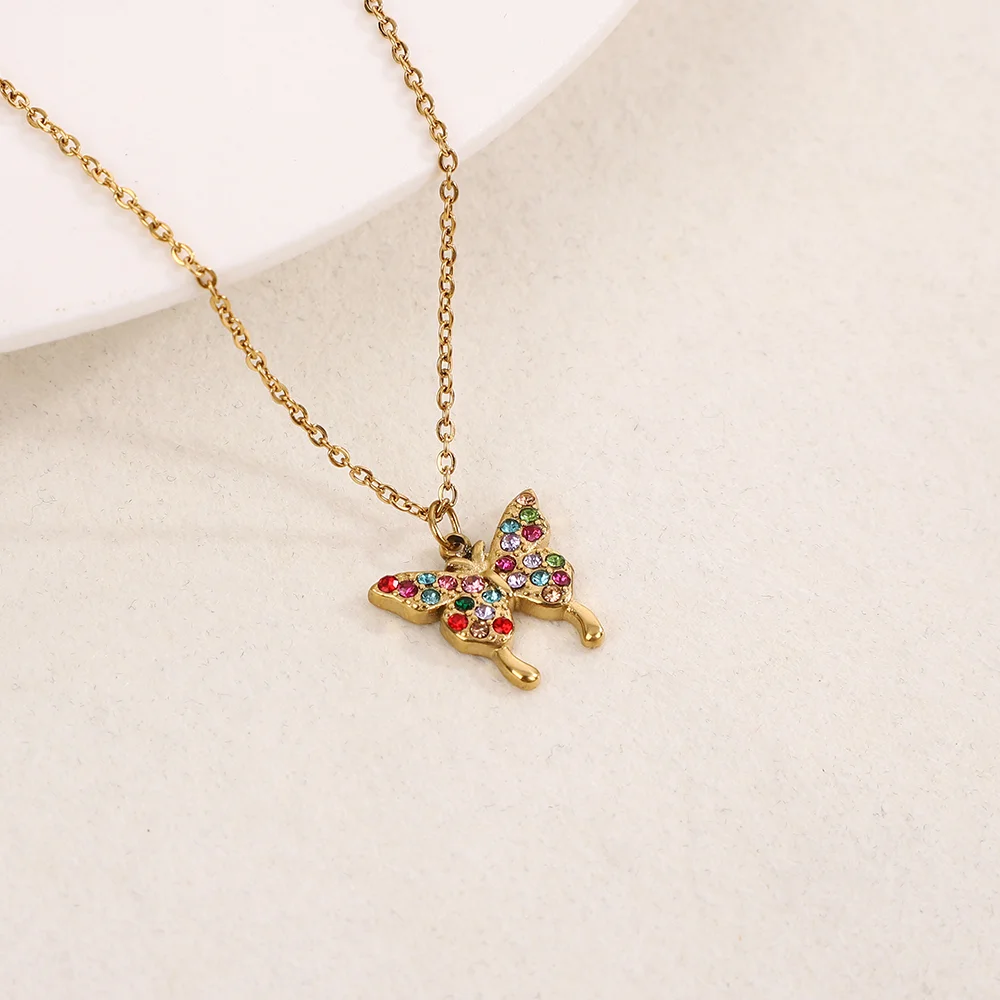 

Diamond-encrusted Butterfly Pendant Necklace Unique Trendy Titanium Steel Pendant Necklace Women Daily Wear Jewelry Accessories