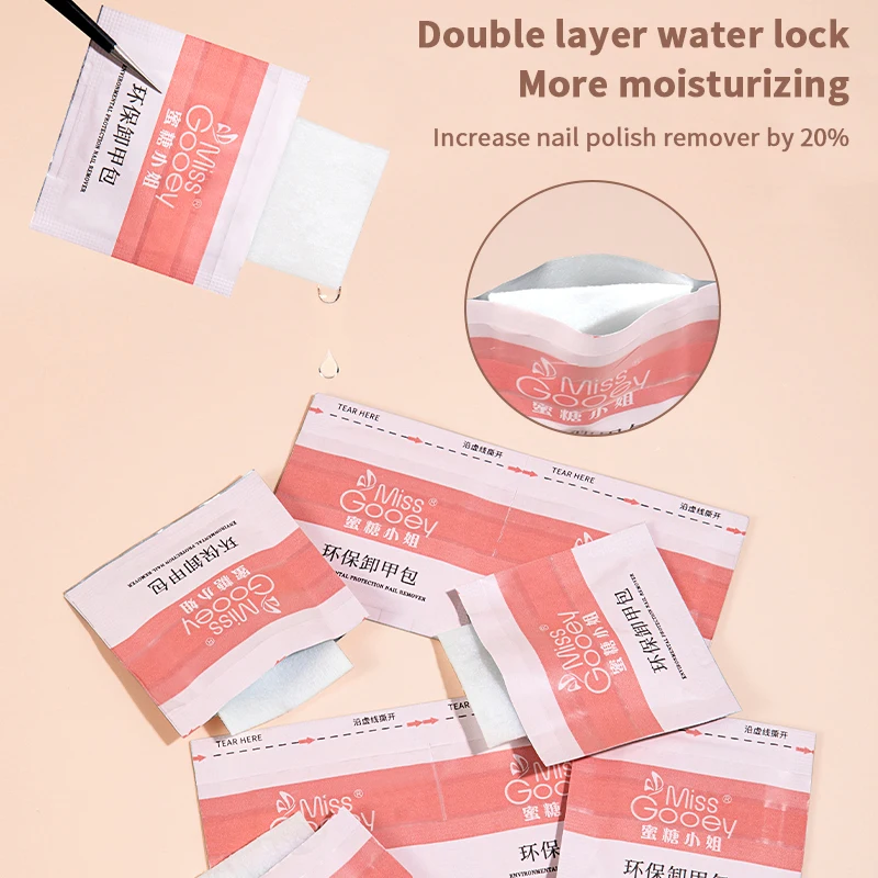 100 pièces de sachets jetables pour dissolvant à ongles - Lingettes nettoyantes à l'alcool, ensemble de fournitures de manucure respectueuses des ongles