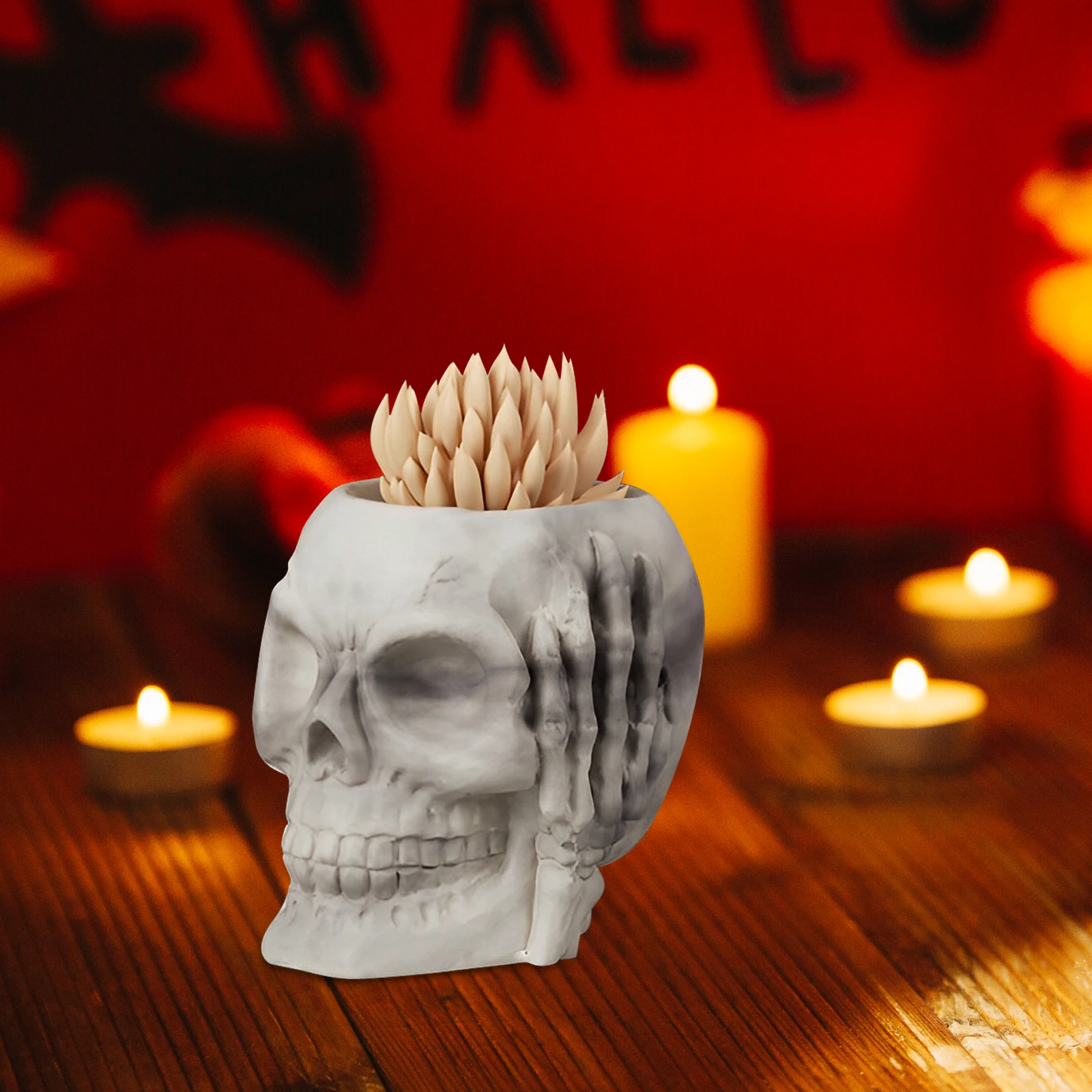

Skull Aromatherapy Candlestick Halloween Mold Silicone Molds Flower Pot Storage Box for Diy Silica Gel Pen Container