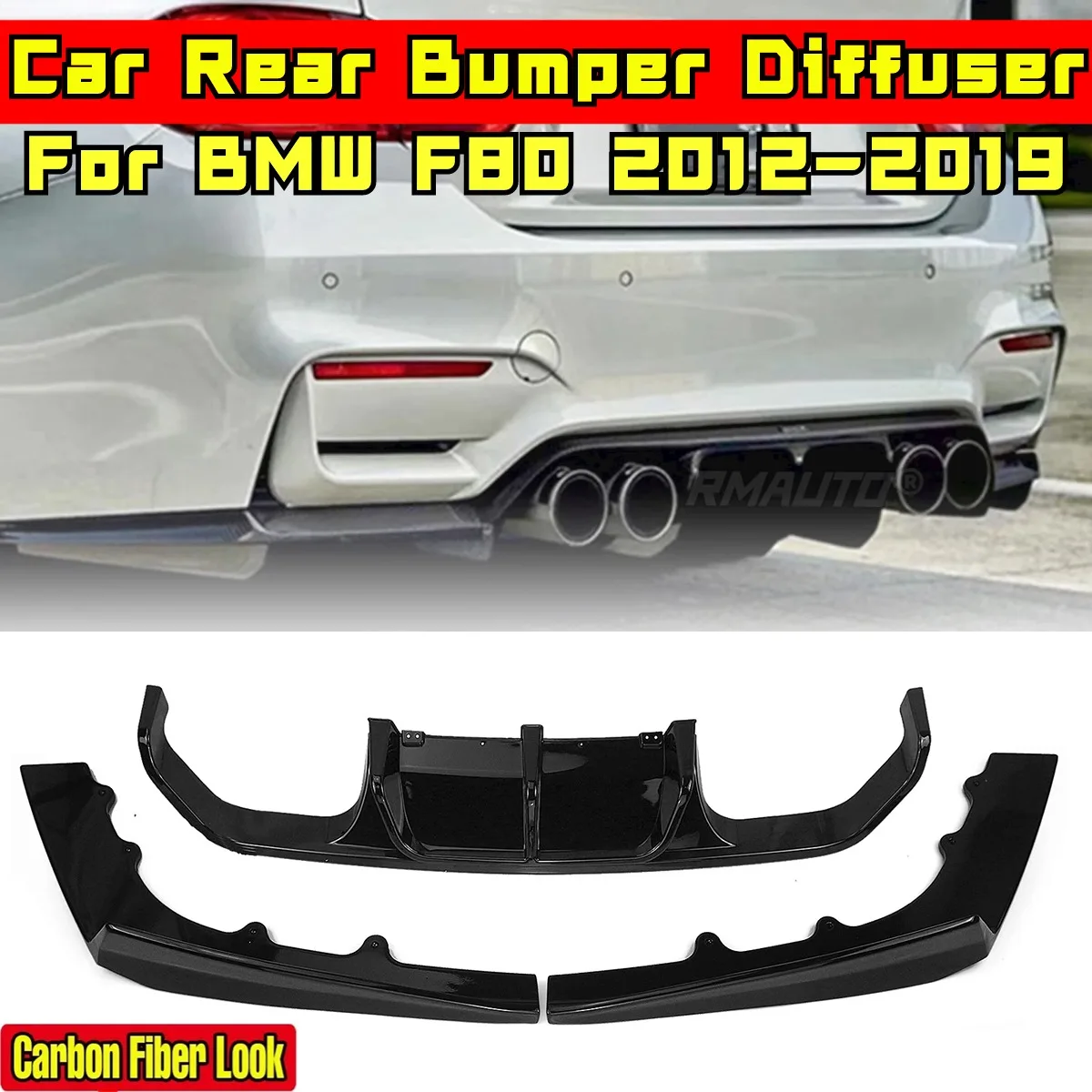 

F80 Rear Bumper Lip Carbon Fiber Look V Style Rear Bumper Spoiler Diffuser Splitter For BMW F80 2012-2019 Car Accessories