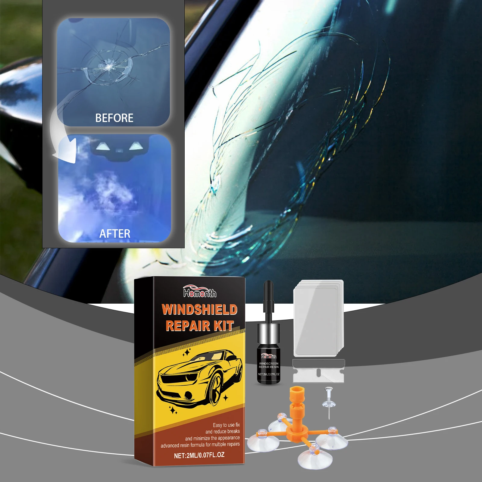 Windshield Repair Kit - Advanced Resin Formula for Restoring Cracks, Chips & Enhancing Glass Clarity with Lasting Strength
