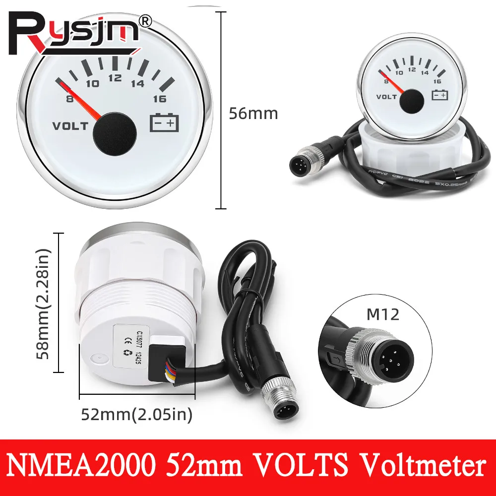 

Индикатор напряжения аккумулятора NMEA2000 52 мм для автомобилей и лодок, 8-16В, морской вольтметр с красной подсветкой, порт сигнала NMEA 2000 STBD