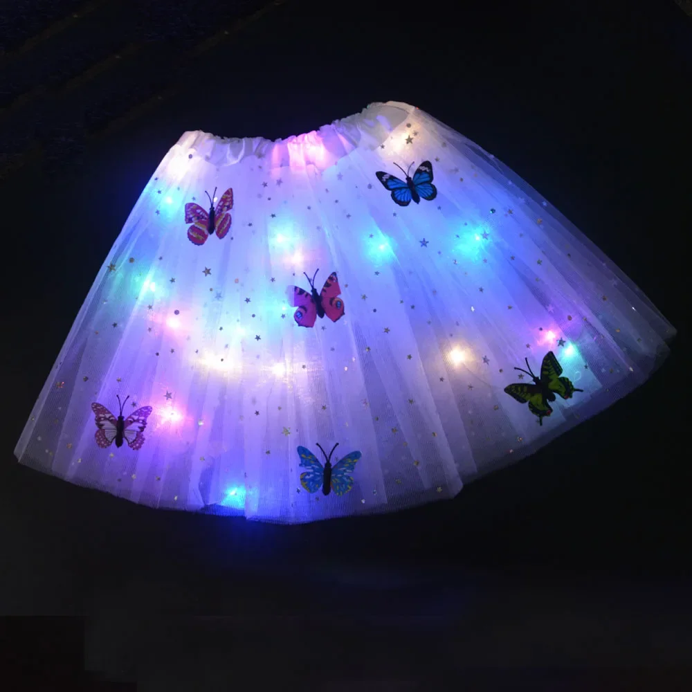 Glowing Girl Kids Skirt Light Up Glow Star Butterfly Tutu Neon Luminous LED Party Ballet Dance Dress Cosplay  Wedding Festival