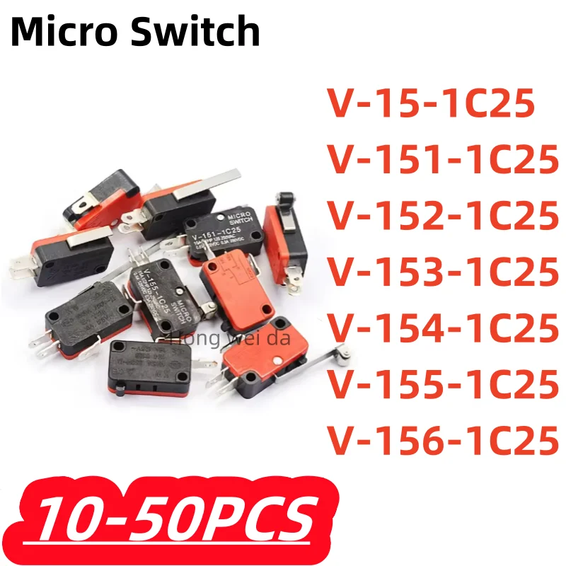 10-50Pcs/lot 100% New Micro Switch Travel Switch Limit Switch V-15 V-152 V-153 V-154 V-155 V-156-1c25 15A250V Momentary 1NO1NC