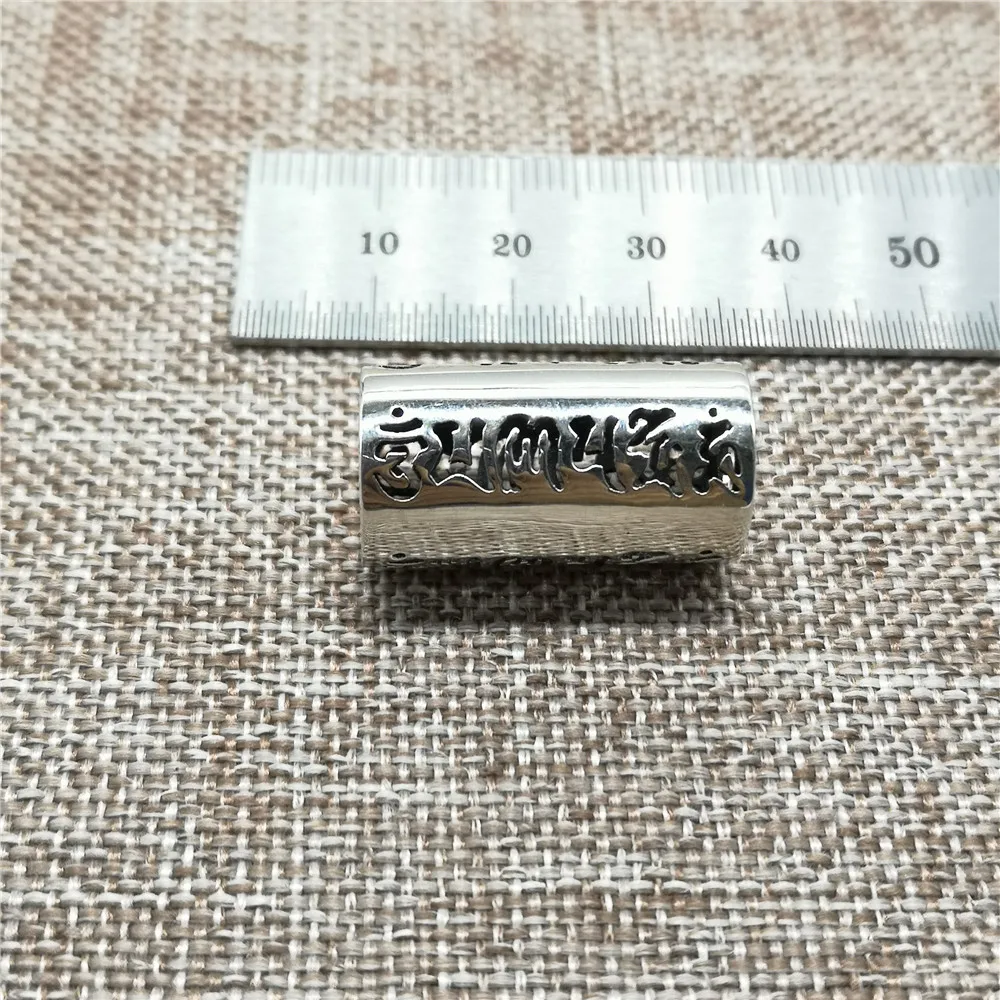 1 Pc 925 Sterling Silver Om Mani Padme Hum Large Hole Tube Bead 4mm for Mala Making