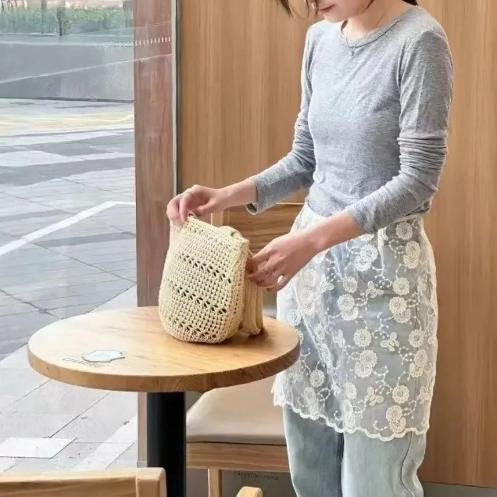 

Джинсовая декоративная кружевная прозрачная юбка-фартук с боковыми пуговицами, облегающая, в стиле Y2K