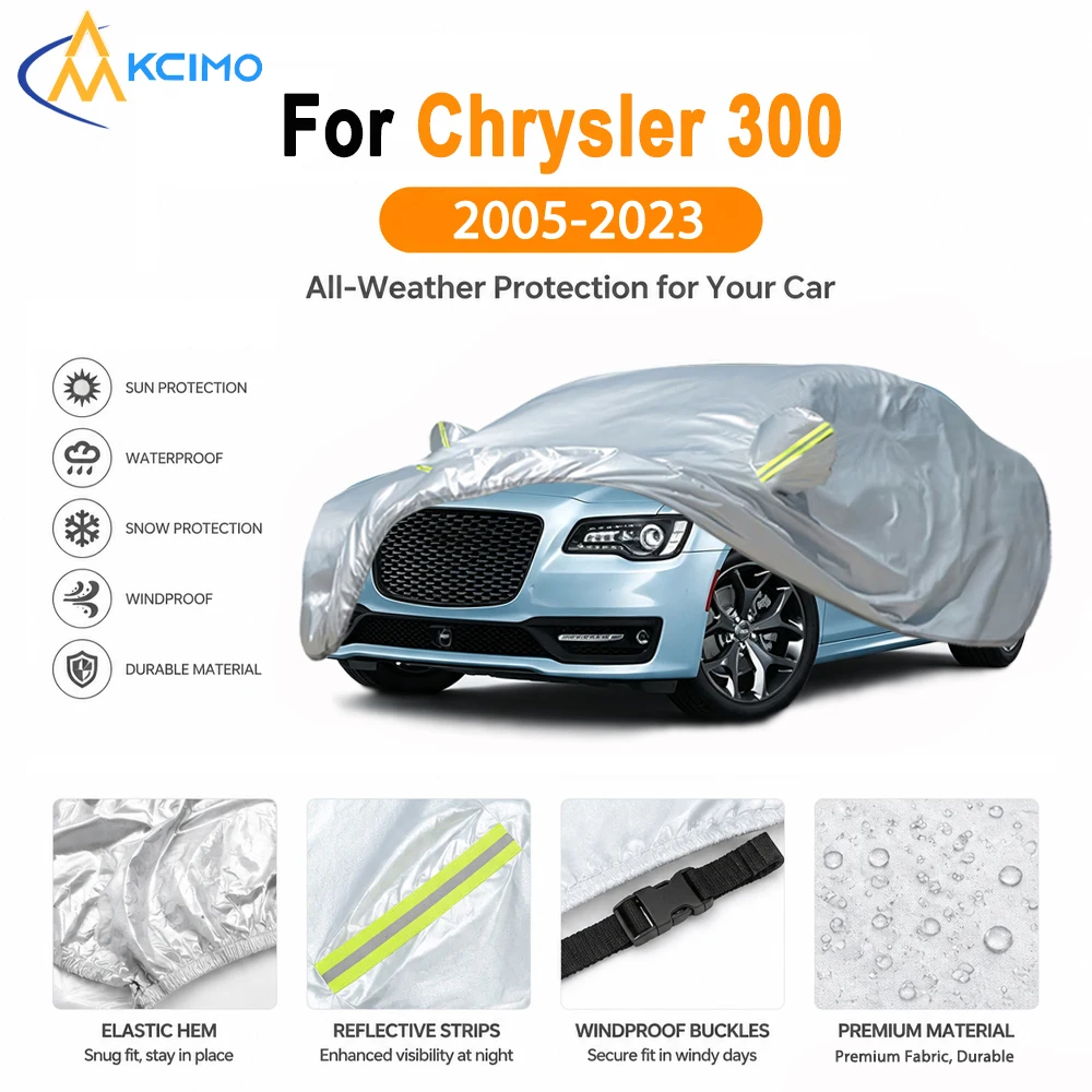 Portable Outdoor Silver Car Cover For Chrysler 300 2005-2023 Lightweight, Dust Leaf Block, UV Protection, Heat Reflective