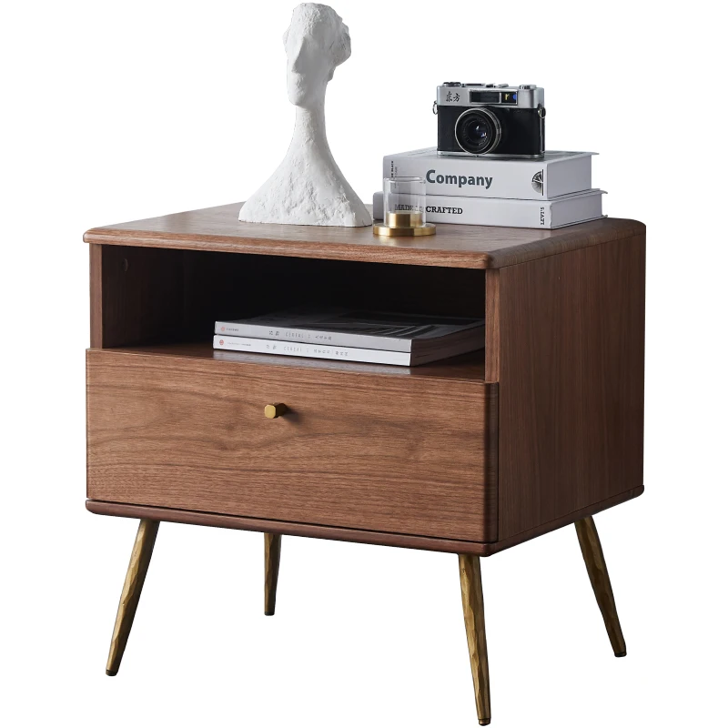 

Nordic light luxury solid wood simple modern walnut storage bedroom two bedside cabinets