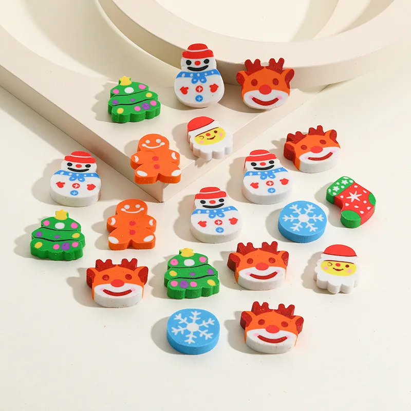20Pcs/Lot Cute Christmas Cartoon Eraser Kawaii Santa Snow men Christmas Tree Socks Mini Pencil Rubber Kids School Stationery