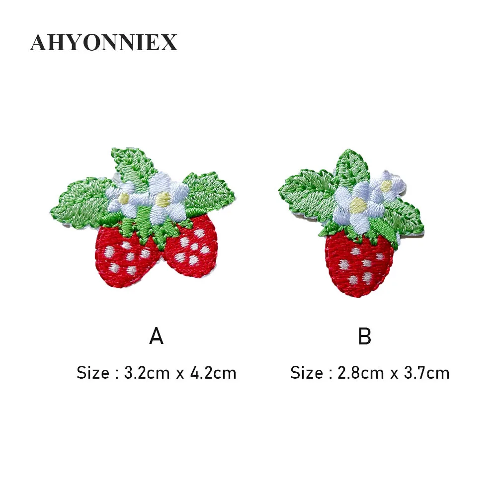 AHYONNIEX 5PCS Embroidered Cute Strawberry Patches Clothes Bags DIY Applique Embroidery Parches Iron On Patch for DIY