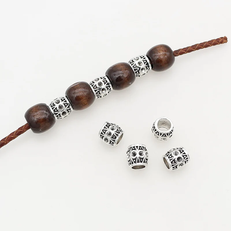 30pcs/Lot Retro Geometry Barrel Big Hole Metal Beads 9x9mm Handmade Dreadlocks/Wig/Bracelets Bucket Spacers DIY Jewery Materials