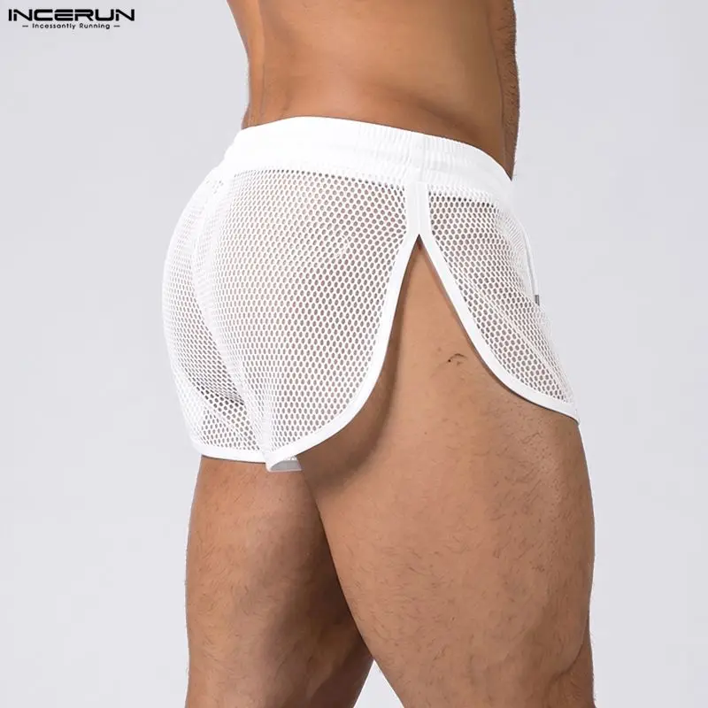 INCERUN Men's Shorts Mesh Patchwork Drawstring Joggers See Through Men Bottoms Summer Sexy Vacation 2026 Casual Shorts For Man