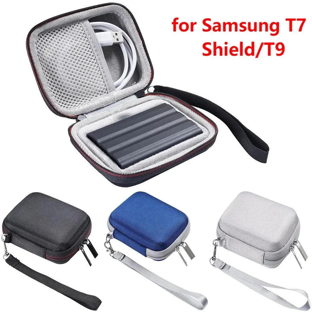 EVA Hard Drive Case with Mesh Bag&Hand Strap Travel Storage Bag Anti-Scratch Hardshell Case for Samsung T7 Shield/T9 4TB/2TB/1TB