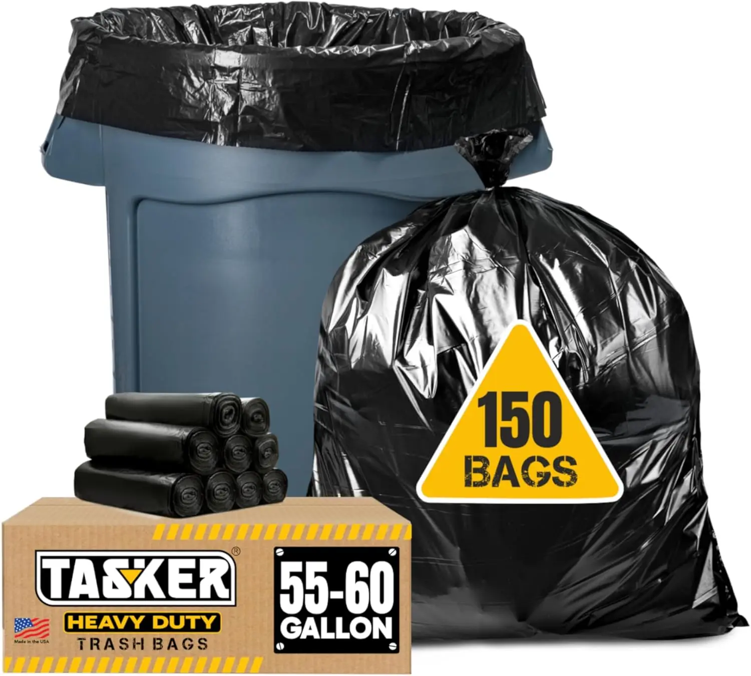 

Heavy Duty 55-60 Gallon Trash Bags, 150 Count Mega Pack for Office, Commercial & Outdoor Use