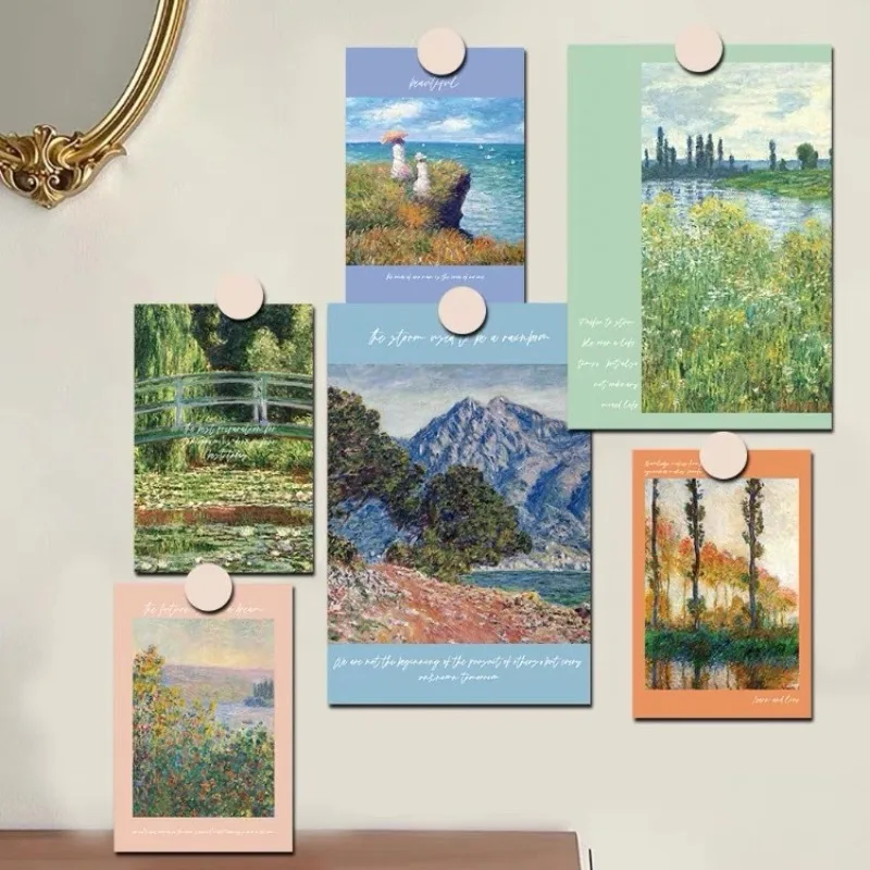 10 بطاقة رسم زيتي مونيه، بطاقات بريدية، روائع فنية شهيرة عالميًا، ملصقات جدارية مزخرفة راقية للممرات الداخلية
