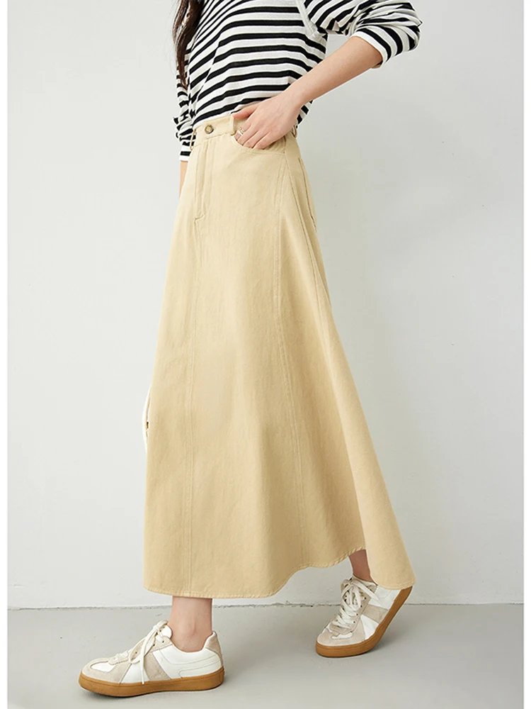 VIMLY Women's Business Casual Skirt Summer New Simple Versatile Loose Hip-covering Straight A-Line Skirt