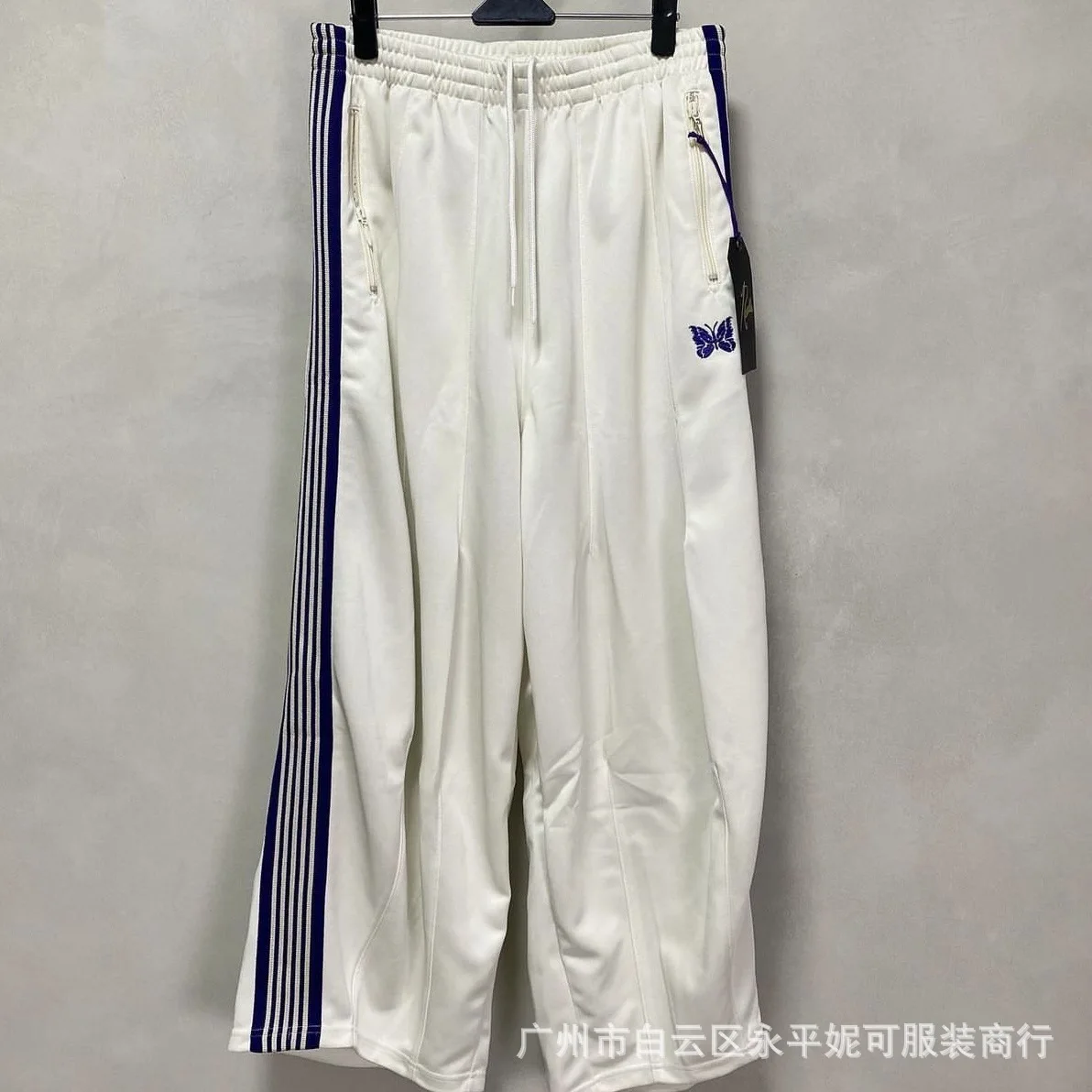 Needles ssz track pants butterfly embroidery wide-leg pants white loose-fitting athletic pants
