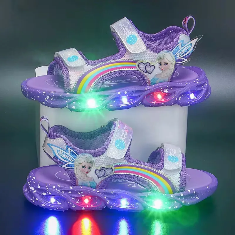 Disney scarpe Casual per bambini luci a Led donna estate sandali per ragazze bambini principessa Elsa scarpe da spiaggia rosa per ragazze taglia