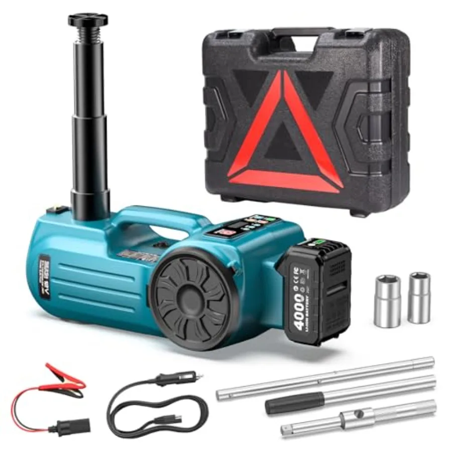 Electric Cordless Car Jack: 5Ton 21V Battery Hydraulic Car Jack with Built-in Tire Inflator and Universal Wrench Portable Emerg