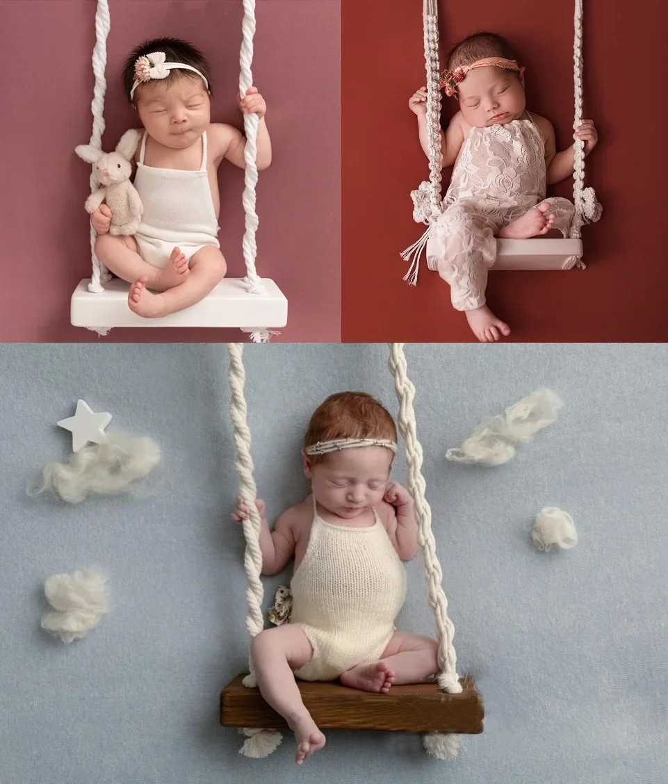 Newborn Photography Props Baby Swing Chair Wooden Babies Furniture Infants Photo Shooting Prop Accessories