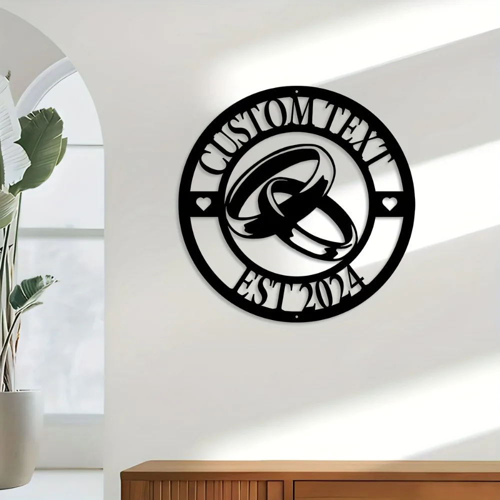 Personalized Metal Ring Wall Sculptures Customize Family Name Rustic Wedding Decor Mounted Address Plaque Perfect Gift Option
