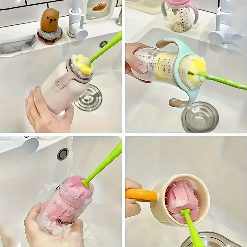 2PCS Reusable Cup Brushes in Tulip Style with Long Handles for Cleaning Cups,Featuring Sponge Brush with Detachable Sponge Head