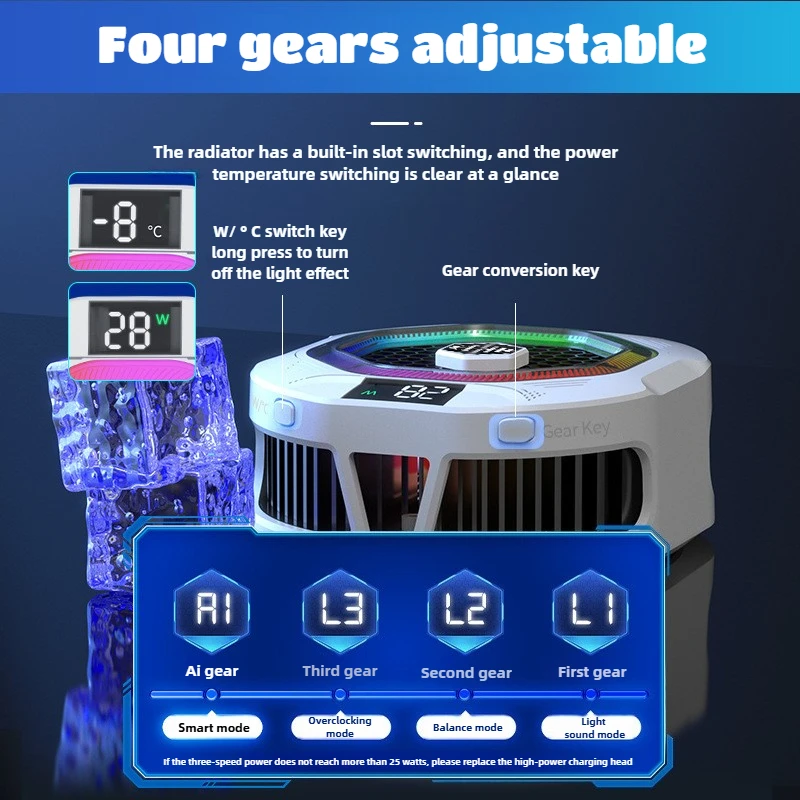 

2025 NEW TH12 Mobile Phone Cooler Semiconductor Cooling Fan Radiator AI Intelligent Freeze w/ Digital Display for IPhone Android