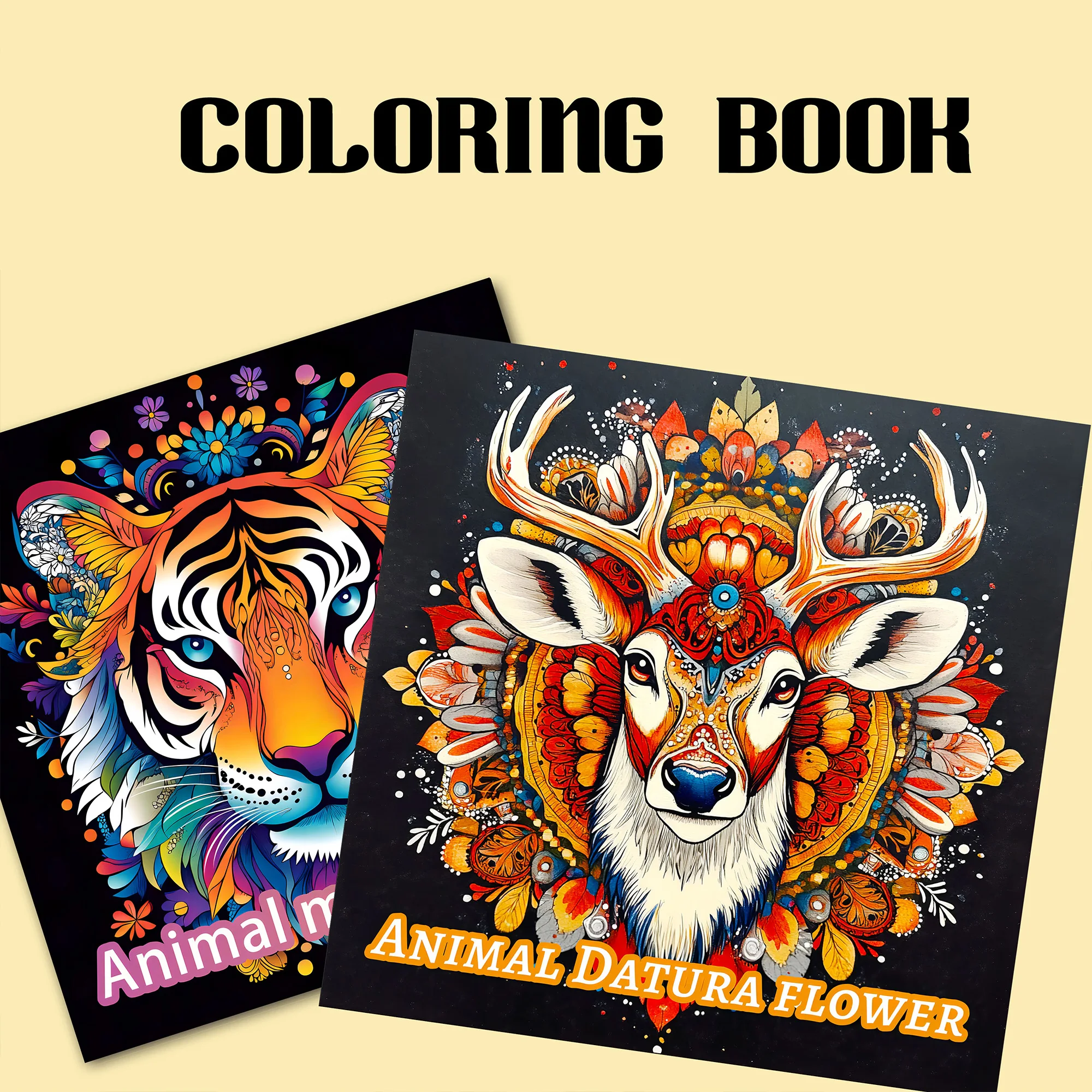 2-Pack Animal Mandala Colouring Book for Adults - Stress Relief and Mindfulness Art Therapy
