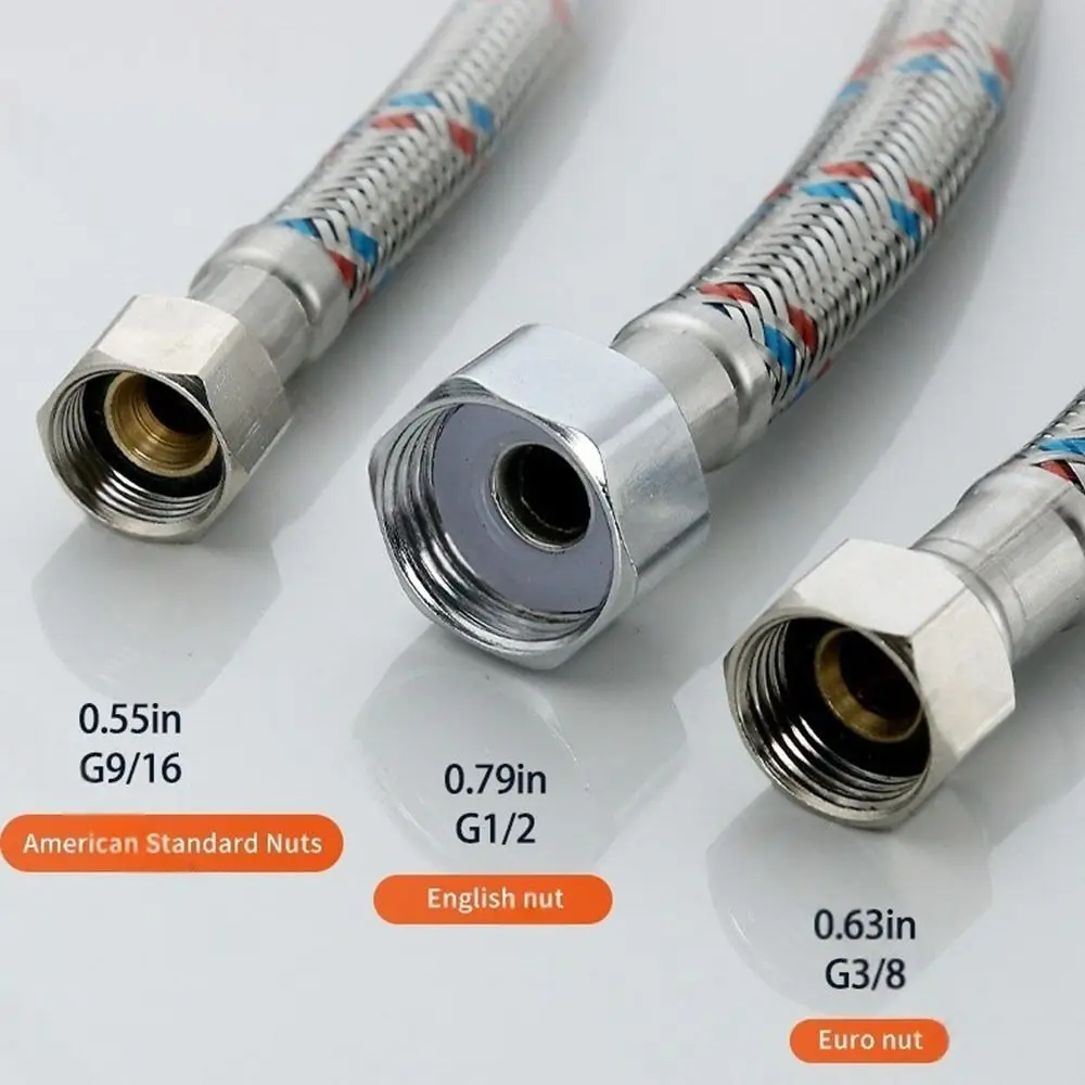 Universal 304 Stainless Steel Cold and Hot Water Inlet Pipe Anti-Aging Dual Head Tube Water Heater Hose Faucet Connector