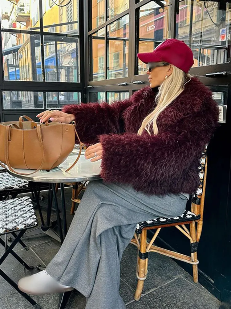 Nieuwe mode dames pluizig namaakbont warme jas winter chic revers vest met lange mouwen 2024 dame elegante thermische streetwear