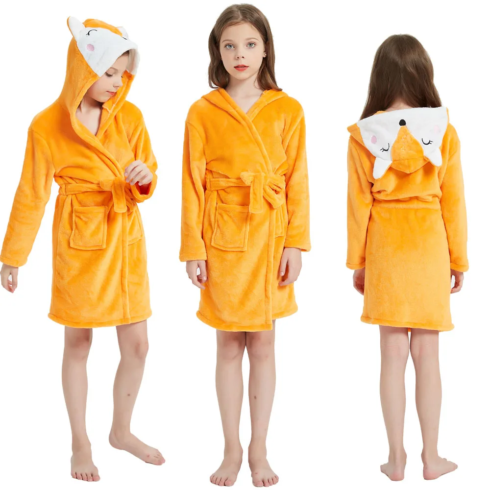 Kids Bathrobe for Girl Children Clothing Girl Flannel Bath Robe Clothes Boy Cartoon Night Robe Kids Pajamas For Girl 3-14 Years