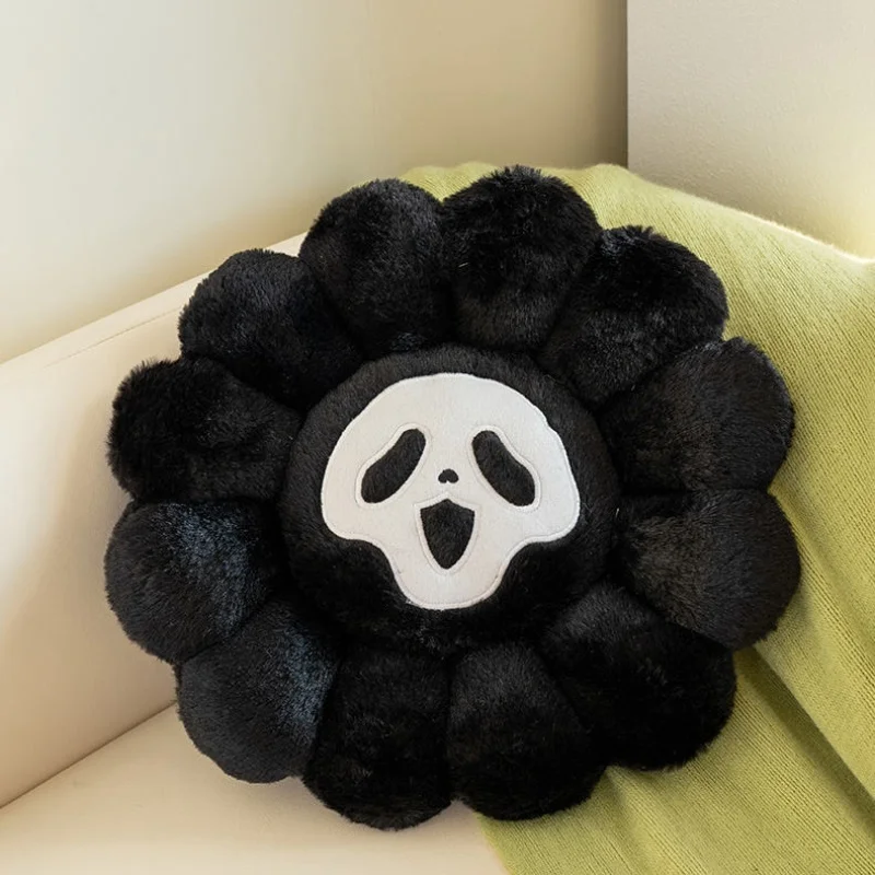 Almohada de girasol gris de 40cm, bonito esqueleto suave, juguetes de peluche, estera, cojín de oficina de felpa del diablo, regalo, planta de flores, decoración de habitación de cumpleaños