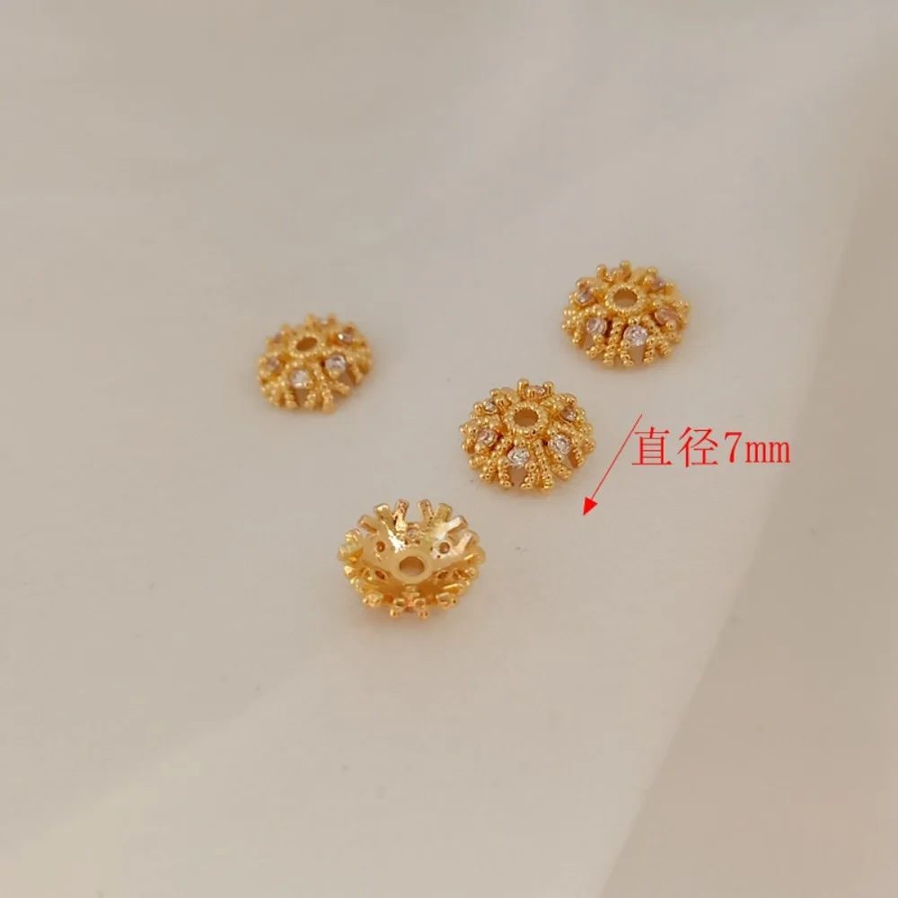 14K Gold-encrusted Zircon Flower Stand, 7mm Handcrafted Sequins with Beads, Hollowed-out Flower Hat, Floral Design Material