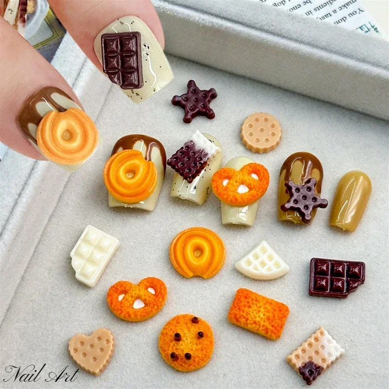 1 Box Simulation Butter Cookies Chocolate Carbon Water Structure Dessert Food Nail Art Decoration DIY Manicure Accessories Tools