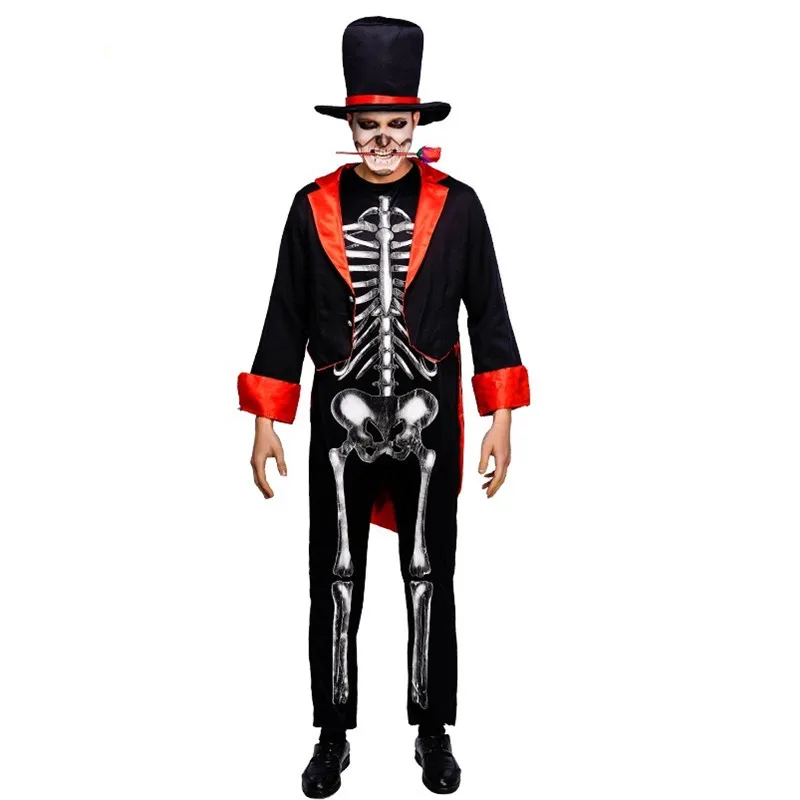 Men Evil Skeleton Magician Cosplay Halloween Azrael Ghost Demon Costumes Carnival Purim Parade Nightclub Role Play Party Dress