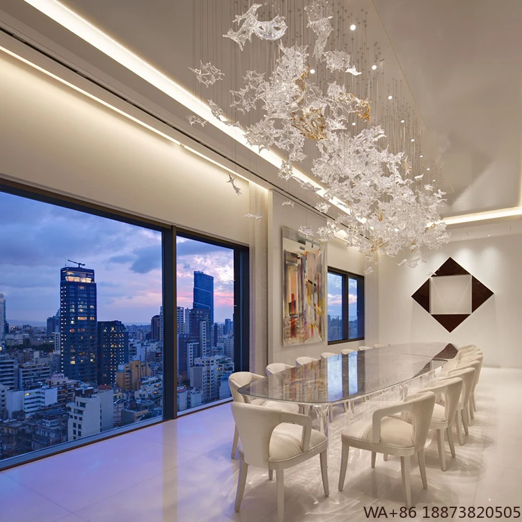 LED الثريا بيع المصنع مباشرة فندق اللوبي تزيين مُثبت الإضاءة الزجاج الكريستال الحديثة ثريا تركب بالسقف #3