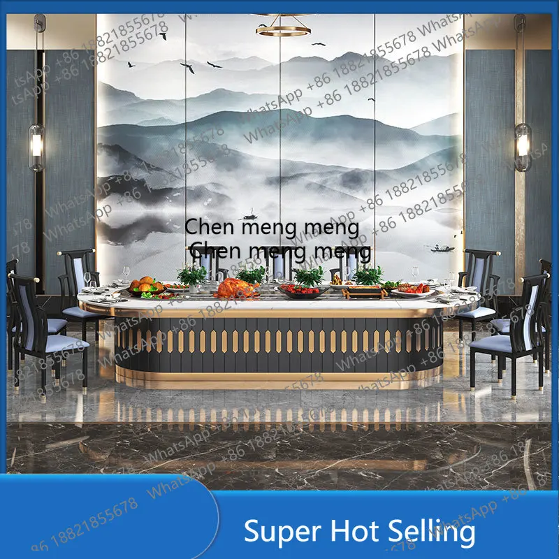 

Simple light luxury rock slab oval electric dining table villa clubhouse rectangular restaurant rotating hot pot long table