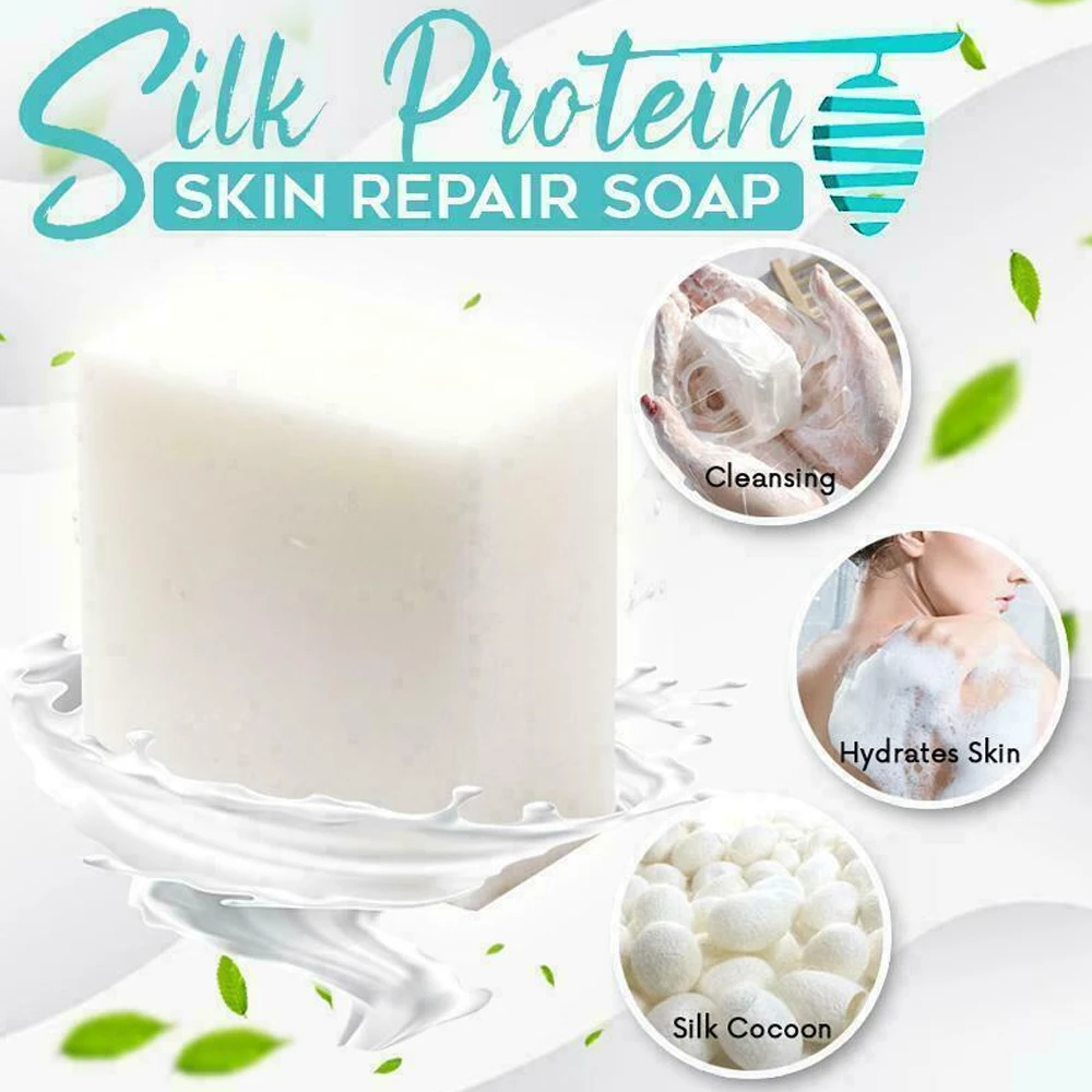 100g Silk Protein Skin Repair Soap Natural Goat Milk Cleansing Soap Bar Handmade Silk Protein Foam Wash Bath Skin Care Soap