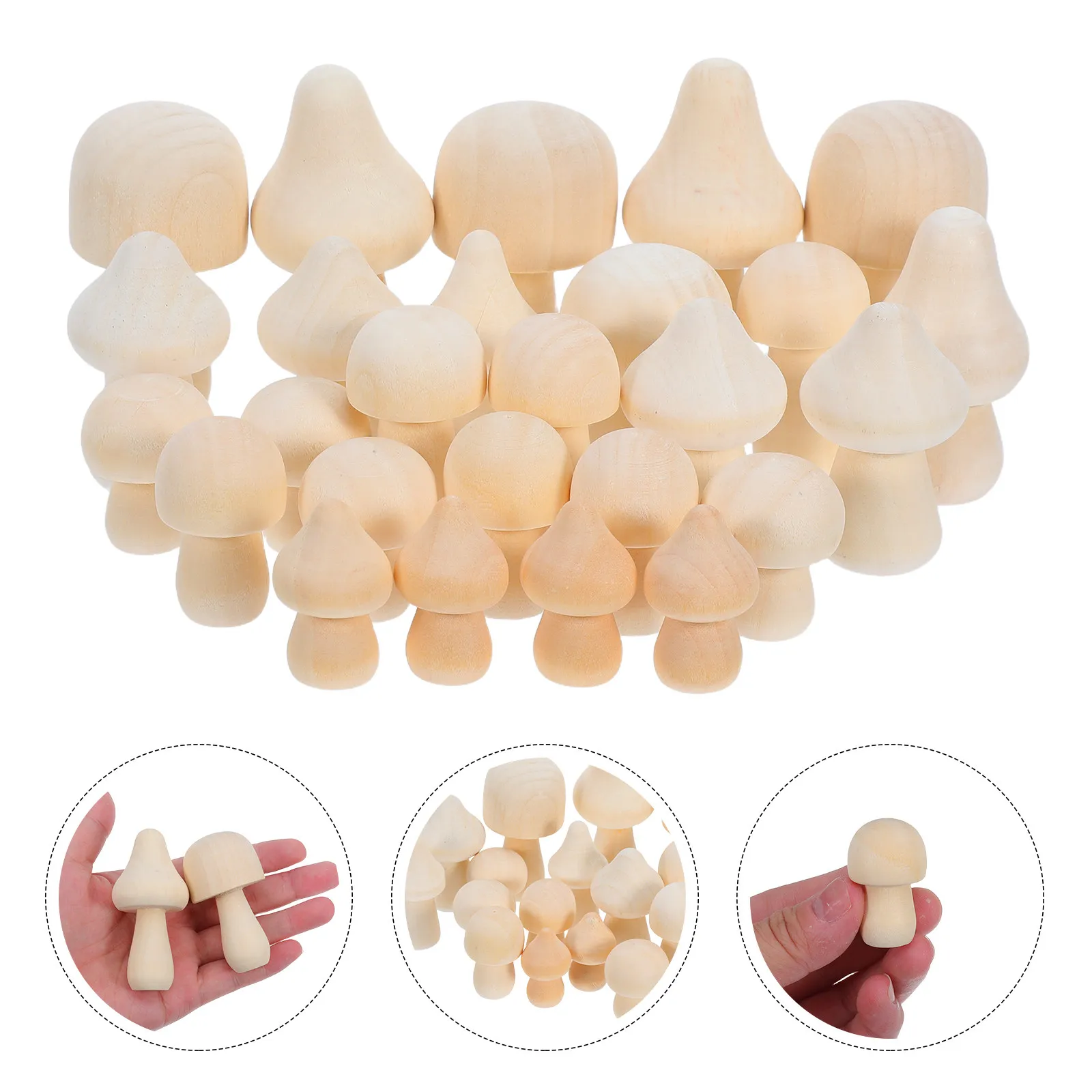 

50Pcs Unfinished Wooden Mushroom Ornaments Blank Mini Craft Pegs for Kids Painting DIY Decor Natural Sensory Play Learning