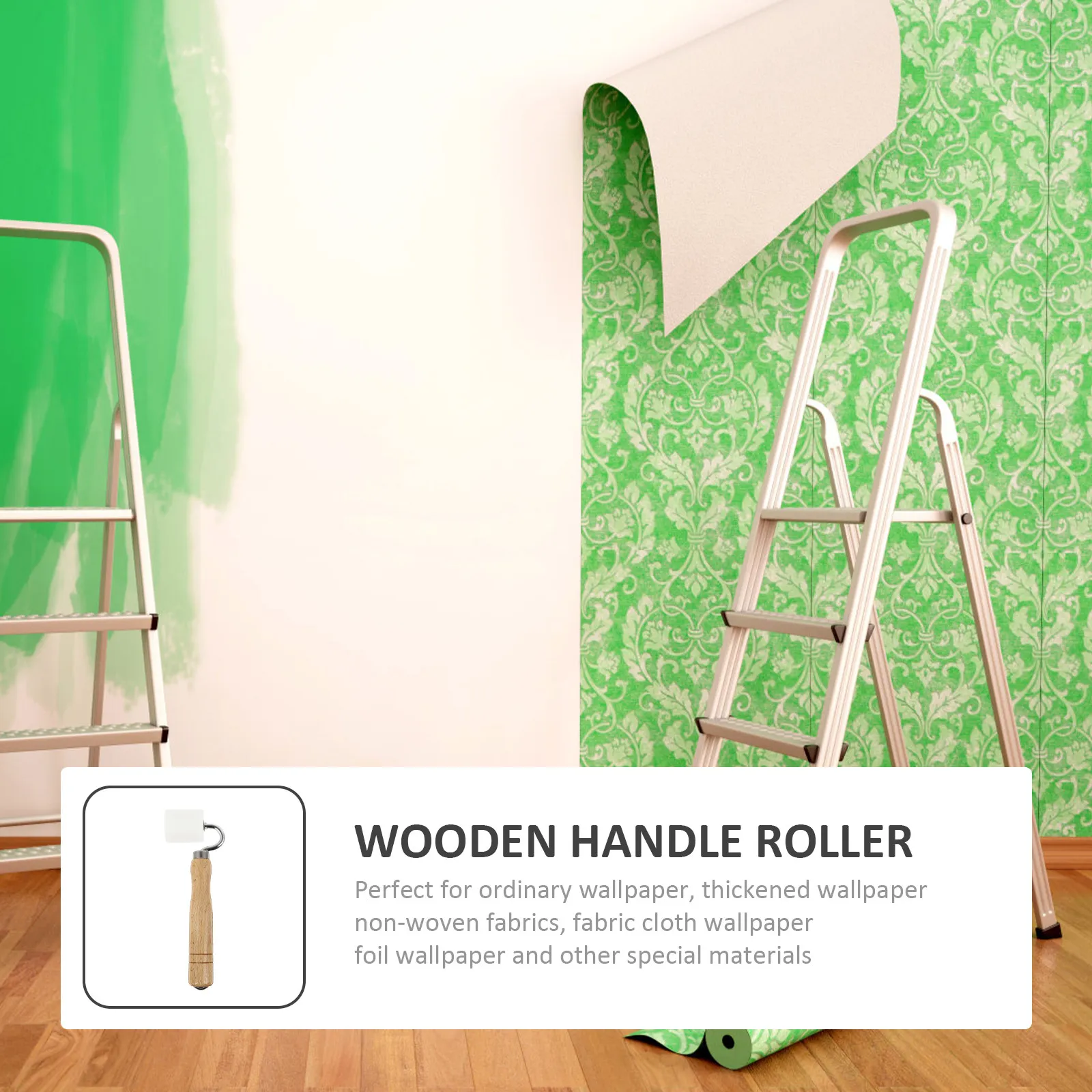 Wallpaper Seam Pressure Roller Wood Handle Sturdy Flat Roller Labor Saving Construction Tool for Wallpaper Adhesion and